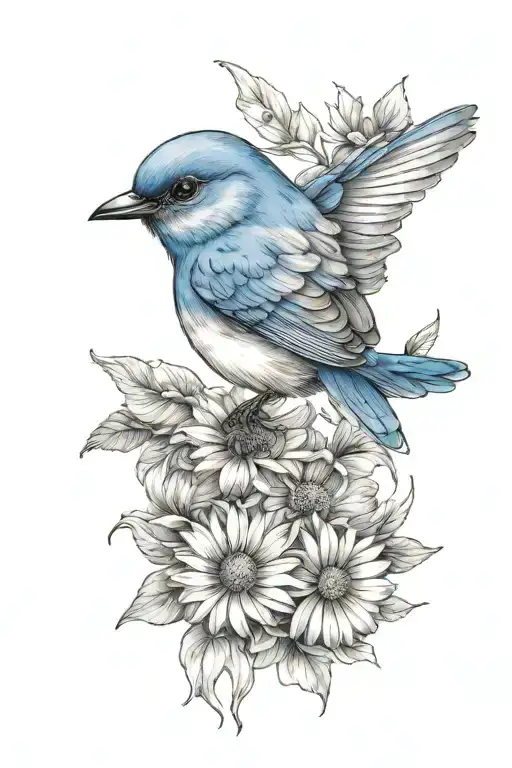 Bluebird With Daisy Flower