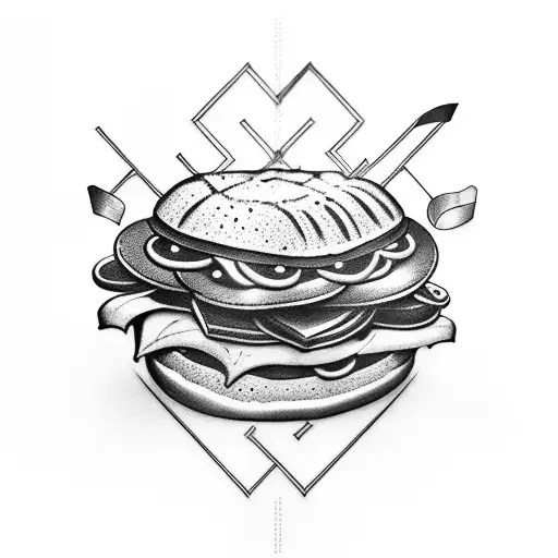 Shiny Delicious Sandwich Tattoo In Black And White