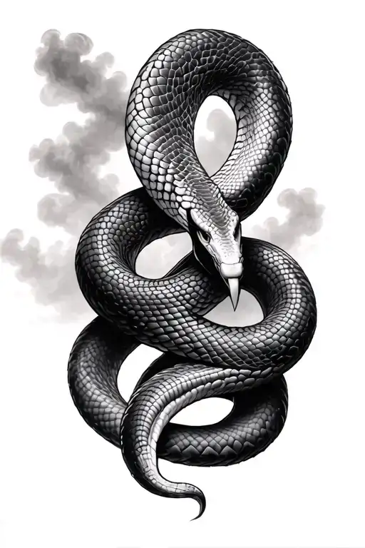 Black White And Grey Half Sleeve Tattoo Of Snakes Intertwined With Foggy Background