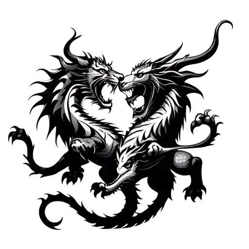 Dragon And Tiger And Ox Fighting Each Other