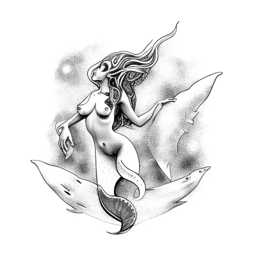 A Shamanic Journey Depicted By A Nude Mermaid Exploring A Hidden Underwater Temple