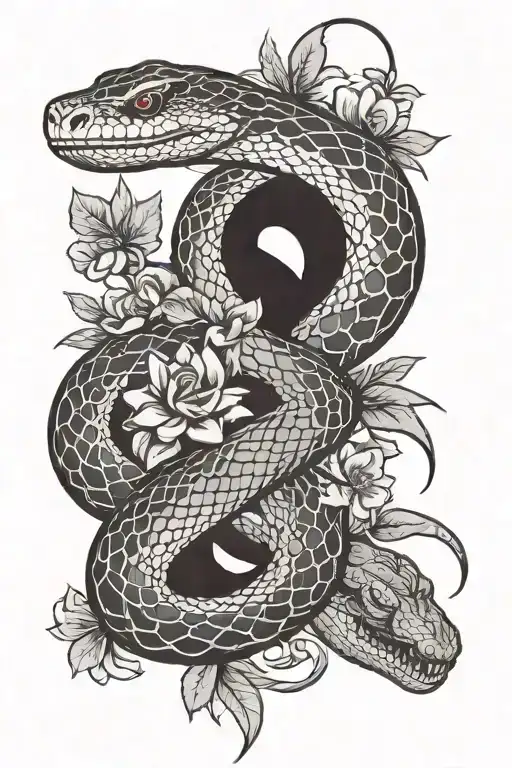 Type O Negative Logo Incorporated Into The Design Of A Snake With Flowers