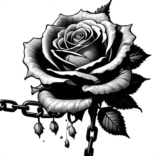 Chain Wrapped Around Rose With Pedals Falling