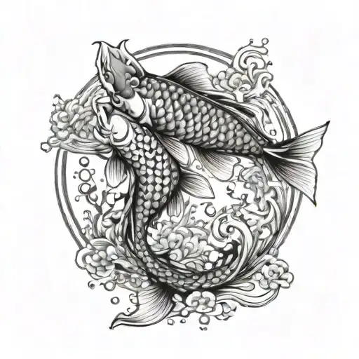 Two Koi Fish Swimming In A Circle With Water Showing Bubbles And Reef