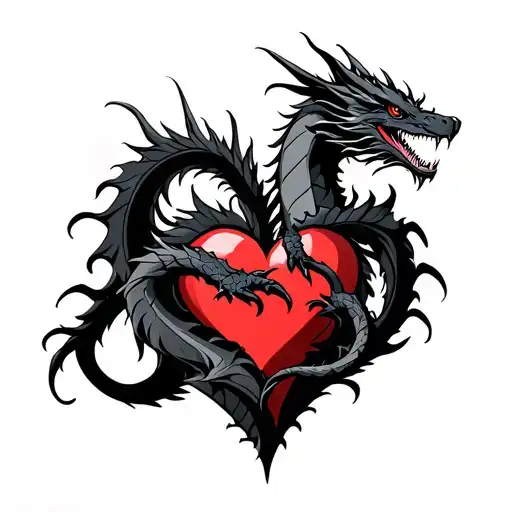 Black Dragon Wrapped Around A Heart