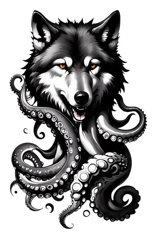 Wolf With Octopus Wrapping Its Tentacles