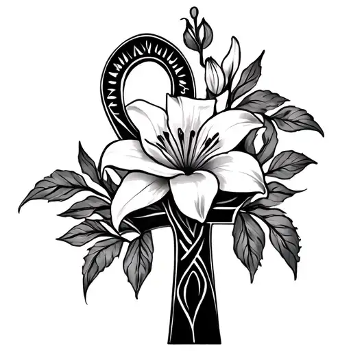 Ankh With Roselily Flower Blooming