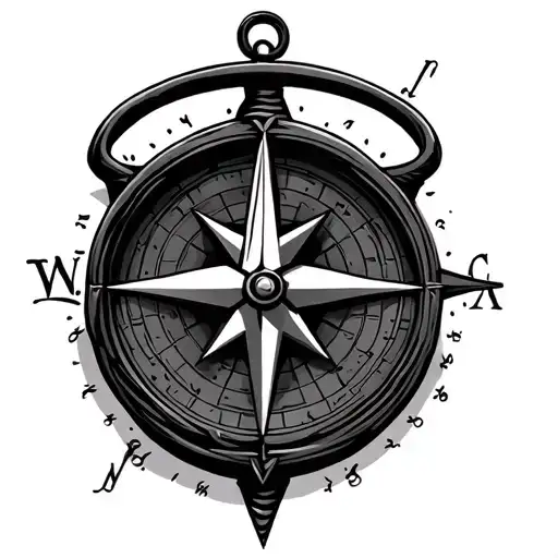 Compass With A Clock Face And The Hour Hand On North And Minute Hand On West