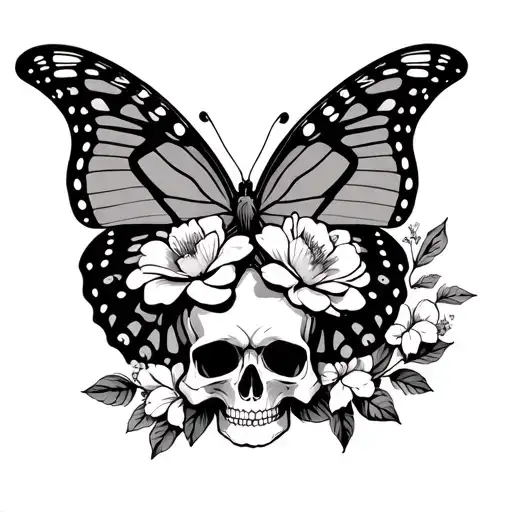 Skull Flower Blooming Butterfly Cardinal