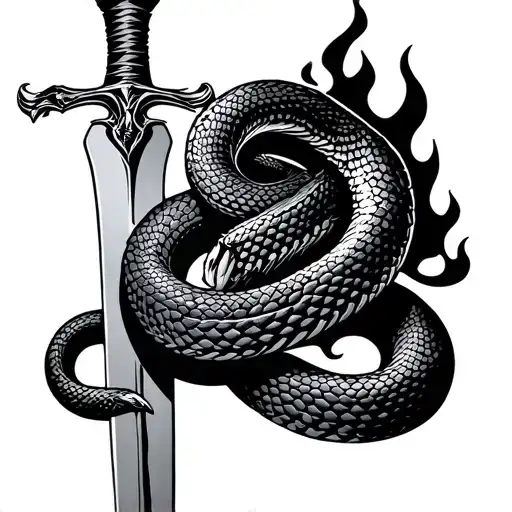 Snake Coiled Around One Burning Dagger