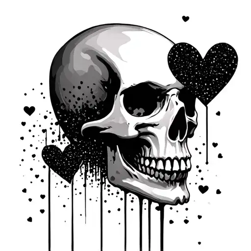 Skull Fading Out Into Black Glitter Hearts