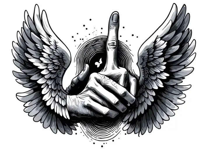 Angel Wings Holding A Finger Print Surrounded