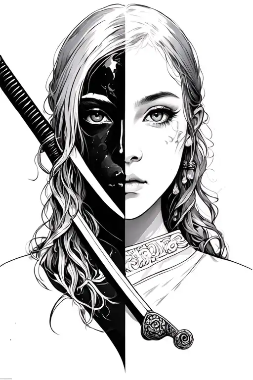 Girl With Dark With Katana And Half Face 1 Lived
