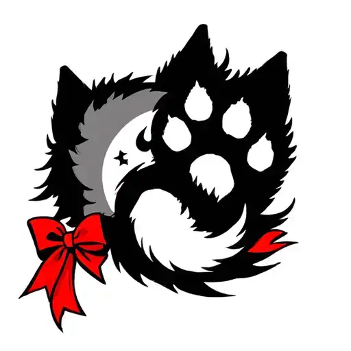 Moon Rising Red Bow Wolf Paw With Arriety