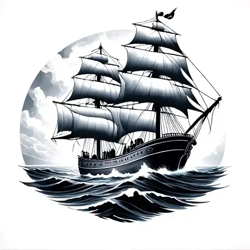 Father Daughter Ship Sailing Through A Sea