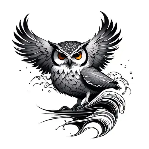 Owl And Waves Flowing