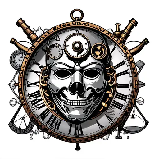 Steampunk Plaque Doctor Mask Surrounded By Clocks And Hourglass