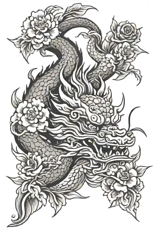 Chinese Dragon And Flowers