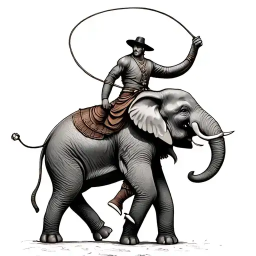 Elephant With A Man Riding Him And Waving A Lasso