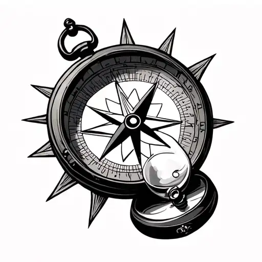 Compass With A Clock Face And The Hour Glass