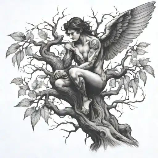 Fallen Angel In A Tree Intertwined