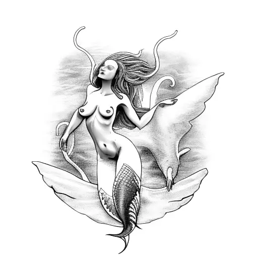 A Shamanic Journey Depicted By A Nude Mermaid Exploring A Hidden Animal Spirit World