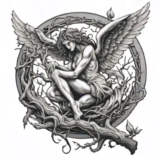 Fallen Angel In A Tree Intertwined