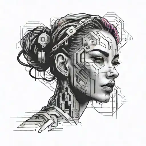 Cyberpunk Inspired Women Face Tattoo On Forearm