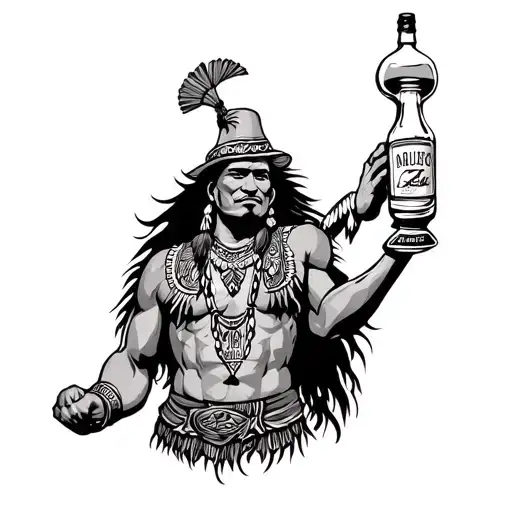 Filipino Mexican Tribal Warior Holding Tequila