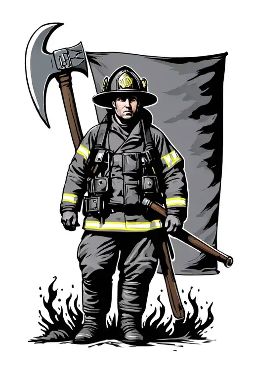 Firefighter Flag Fire Axe