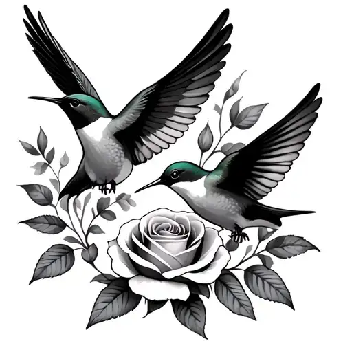 2 Humming Birds Flying With A Rose Filler And Shining Light