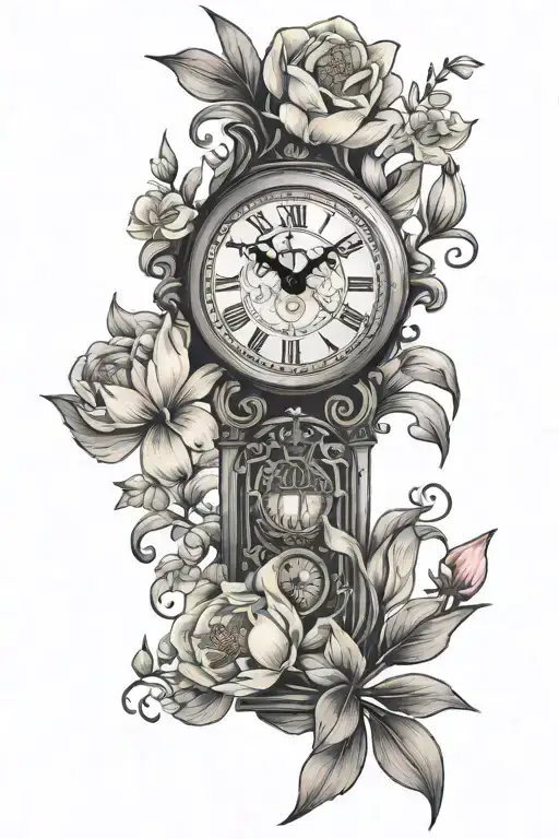 Clock Surrounded By Jasmine Flowers And A Pink Tulip
