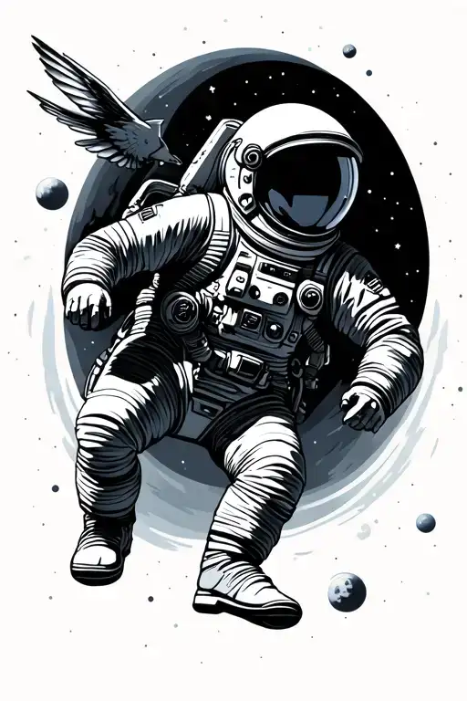 Astronaut Flies In Outer Space