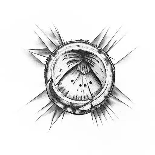 Palm And Near A Broken Coconut