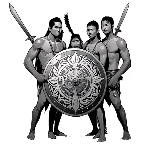 Filipino Warrior Protecting 4 Brothers With Tribal Shield