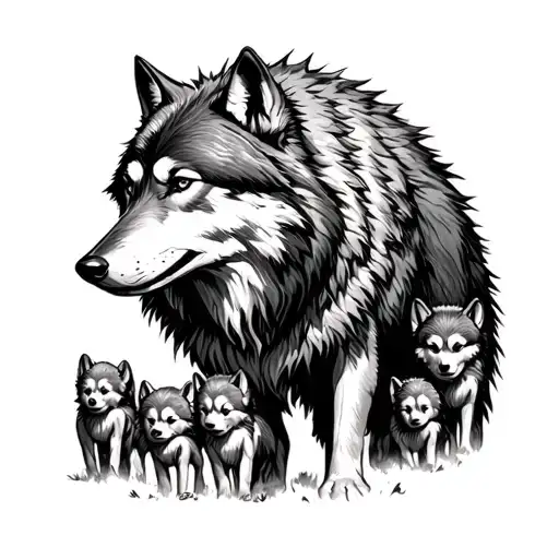 Father Wolf Protecting His 5 Children