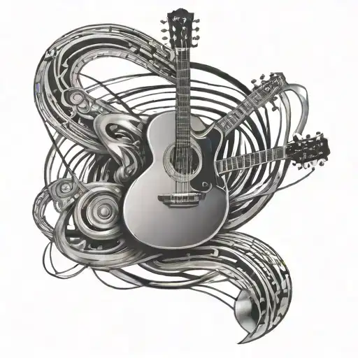 Create A Dynamic Tattoo Featuring A Guitar Intertwined With A Winding Racetrack