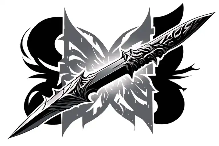 Cyber Tribal Tattoo Design With Dagger That Goes Down Middle