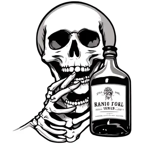 Skeleton With Liquor Bottle To Lips
