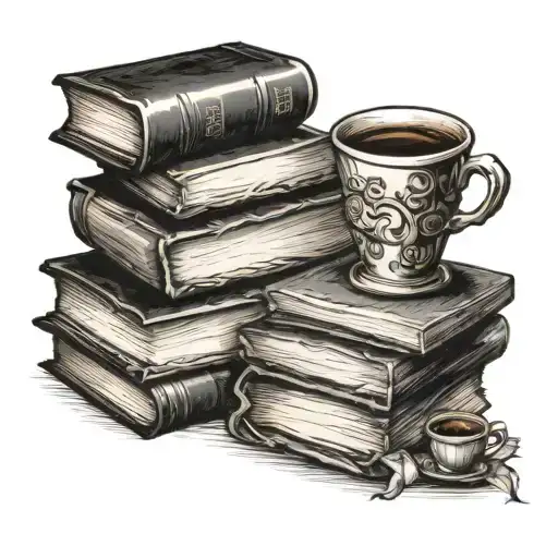 Stack Of Books With One Open Book A Cup Of Coffee And Glasses