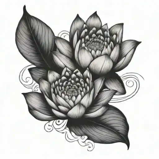 1 Water Lily And 1 Daisy Flower Intertwined