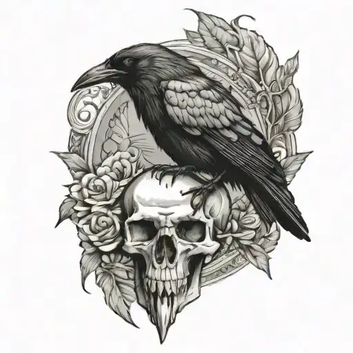 Crow And Animal Skull Surrounded