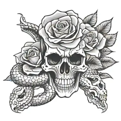 Skull And Snake And Rose Wrapped