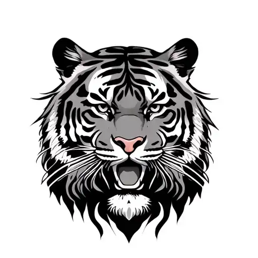 Combination Of Greek Statue And Tiger Surrounded