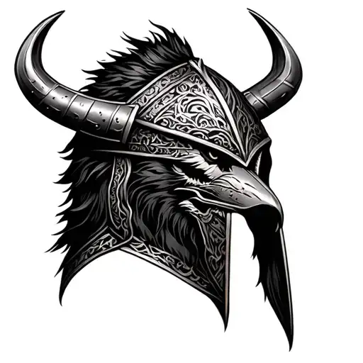 A Detailed Viking Helmet Adorned With Intricate Wolf And Raven Motifs