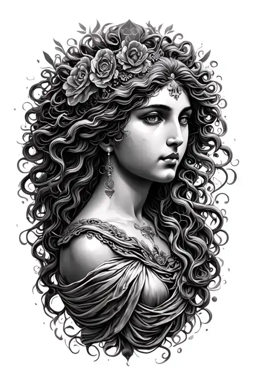 Aphrodite Goddess And Medusa Goddess Combo Tattoo Design