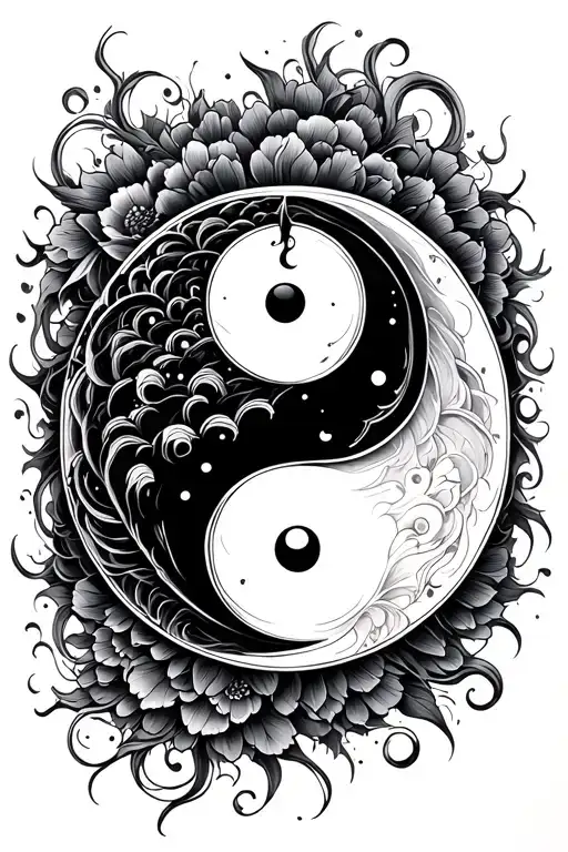 Back Spine Tattoo With Yin Yang Symbol Between Shoulder Blades