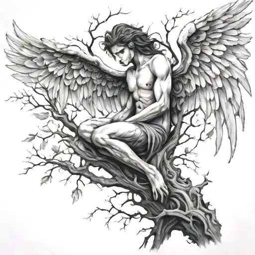 Fallen Angel In A Tree Intertwined