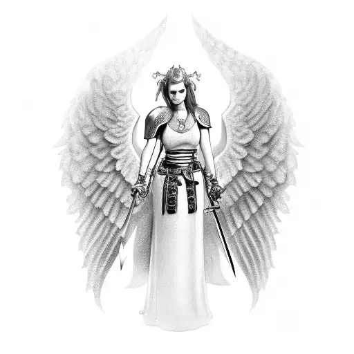 Female Knight With Angel Wings Holding Sword