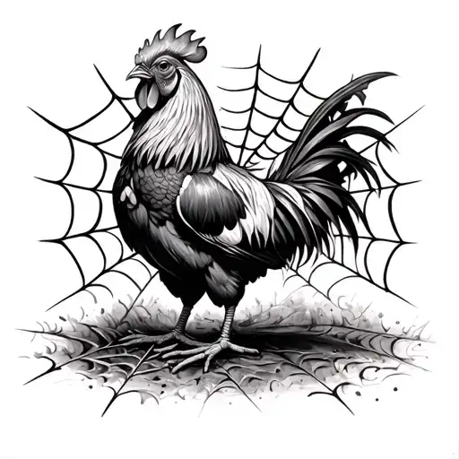 Spider Web And A Rooster